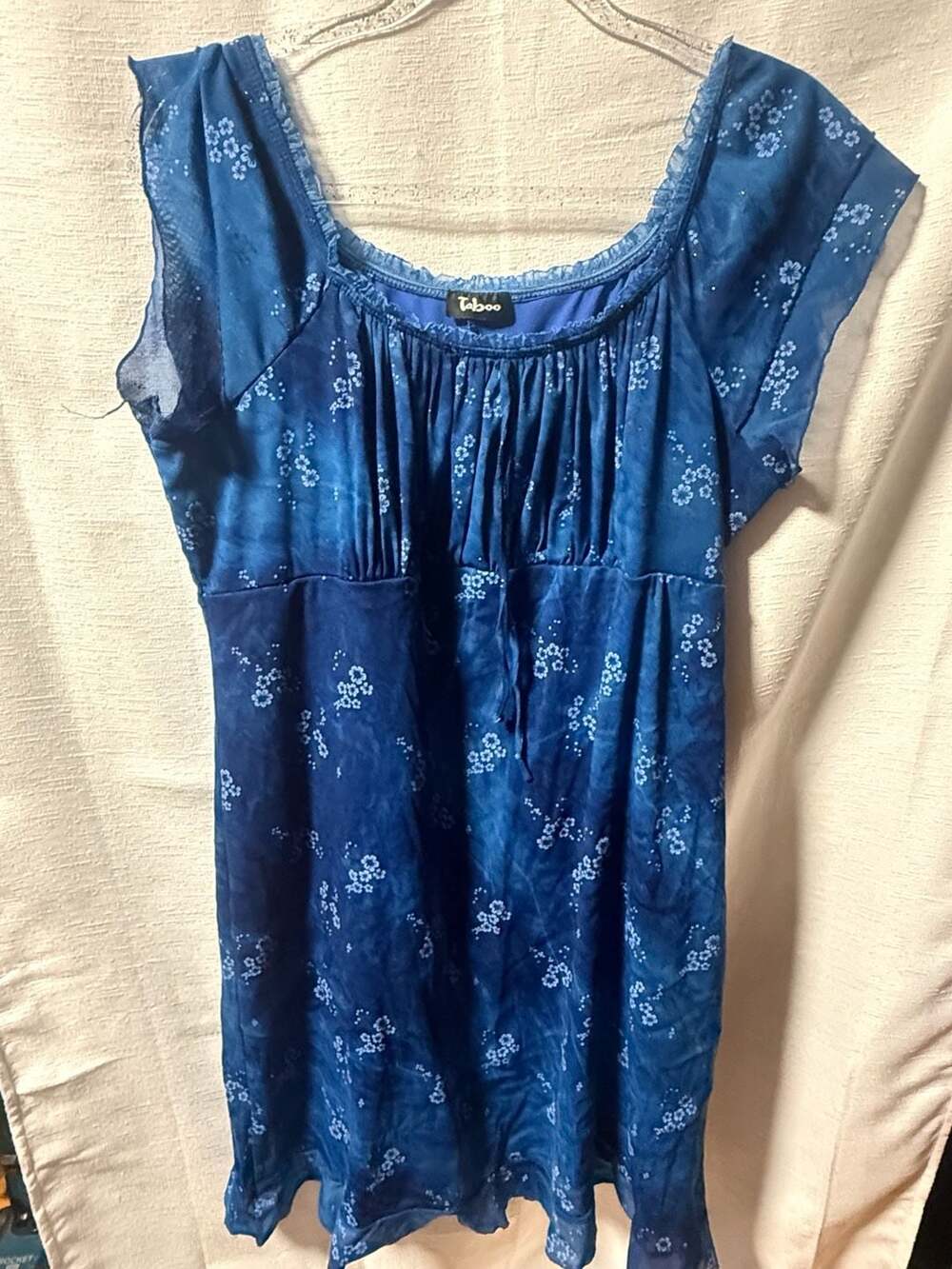 Y2K Taboo Blue Floral Mesh Mini Dress